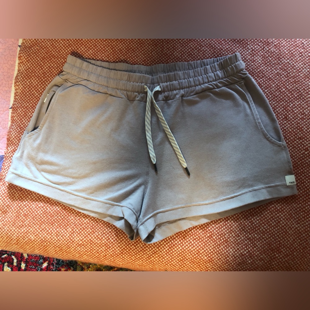Beige Vuori running shorts